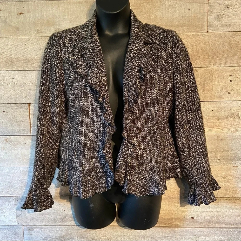 Coldwater Creek women’s tweed ruffled open blazer in size large